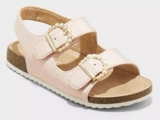 NEW Toddler Girls Reagan Footbed Sandals Ankle Strap Shiny Pink Cat Jack Sz 6