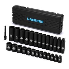 27PCS 3/8" Drive Metric Impact Socket Set,Deep and Shallow, 7mm to 19mm, 6