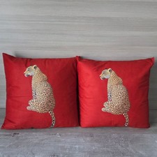 Leopard Animal Print Red Throw Pillow Zip Cov...