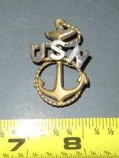 VINTAGE WWII US NAVY CPO STERLING SILVER USN ANCHOR BADGE PIN A.E. CO