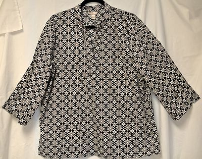 White Stag Cotton Peasant Tunic Top Mandarin Sequin Neck-Blk,Wht,Gray Daisies-20