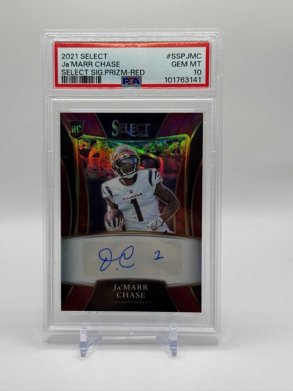 JaMarr Chase Panini Select Select Signatures Prizm #SSPJMC Red