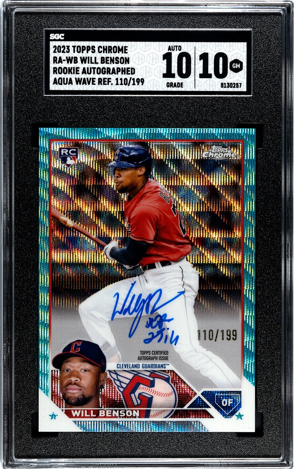 Will Benson 2023 Topps Chrome Auto Aqua Wave Refractor 110/199 Sgc 10