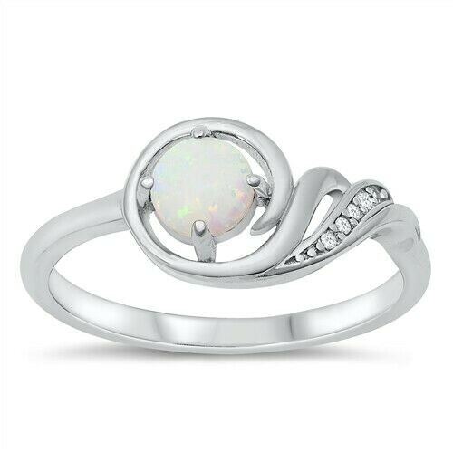 925 Sterling Silver Ring with White Lab Opal Clear CZ Face 9mm Height Size 7