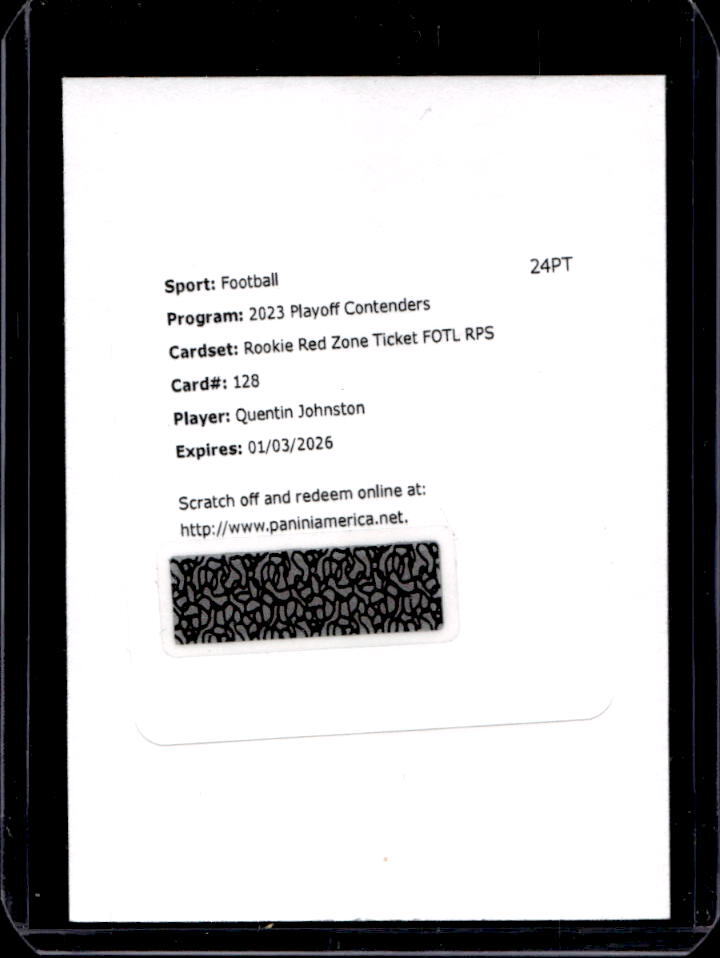 2023 Contenders Quentin Johnston Red Zone Ticket 1st Off the Line Auto RC #128
