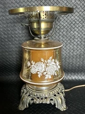 Vintage 1975 Midcentury  Accurate Casting Co Amber Glass Hurricane 3 Way Lamp