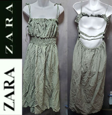 🔥👗 Zara Green Open Elastic Ruffle Back Spaghetti Strap Midi Dress ~ L M3020🔥