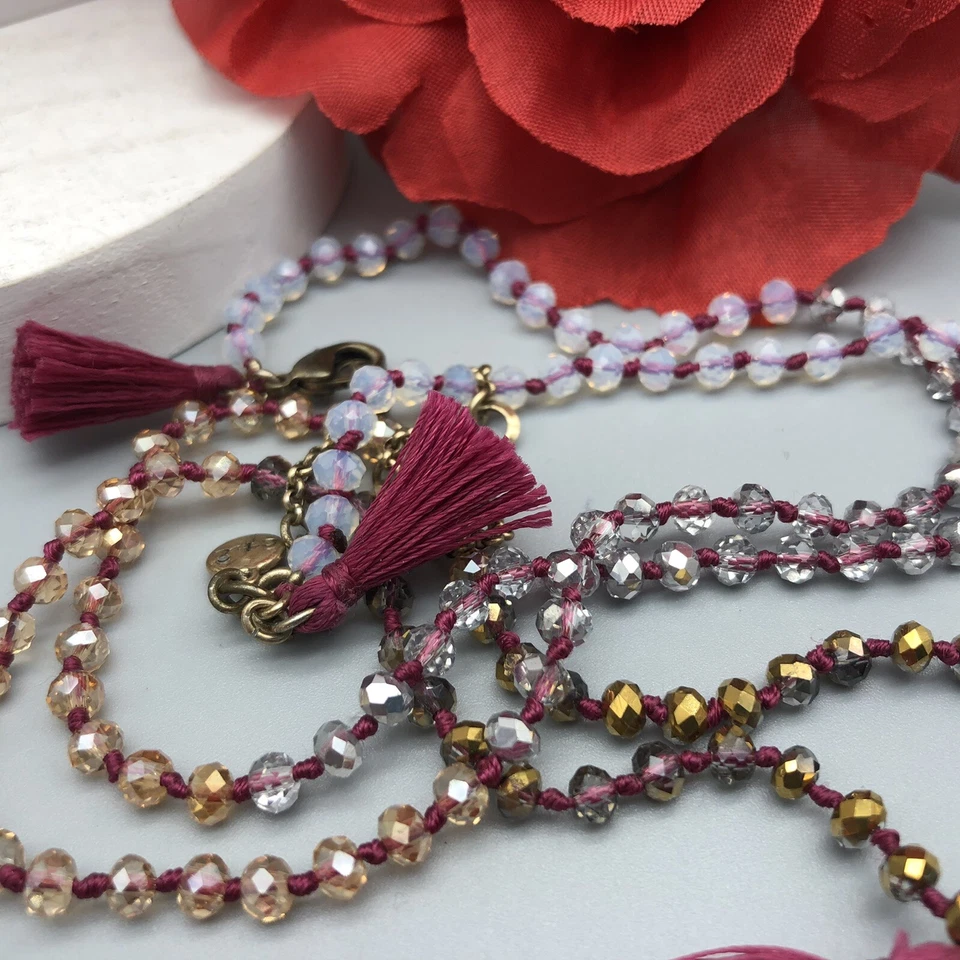 Nice Signed Chloe & Isabel Gold & Silver Tone Beaded Necklace Purple Tassel 30" - Image 4 of 4