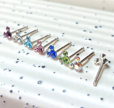 1pc Mouse Gem Nose Ring Stud Bone 20g Minnie Mickey Nostril