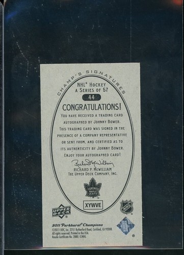 2011-12 Parkhurst Champions Champ's Mini Signatures #44 Johnny Bower - Picture 2 of 2