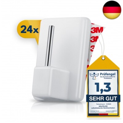 NEUFELD  24 Gardinenhaken selbstklebend weiß [inkl. 3M Klebefläche] - Ga