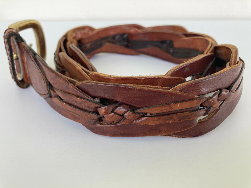 Brown Braided Leather Belt Hippie Style Vintage 70s Women's Size M - Image 2 of 4