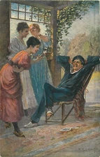 Marine military and women - The Showman - artist vintage fine art postcard