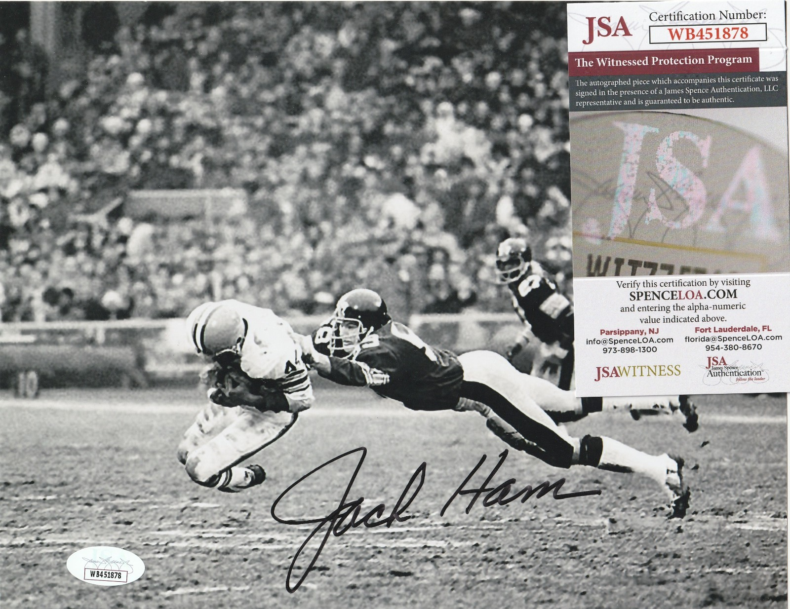 JACK HAM PITTSBURGH STEELERS JSA AUTHENTICATED ACTION SIGNED 8x10 