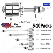 5/10Pcs 0-220V Water Level Sensor Liquid Float Switch stainless steel 45mm-200mm