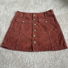 American Eagle Size 6 Rust Skirt A-Line Button Front Pockets Hi Rise Corduroy