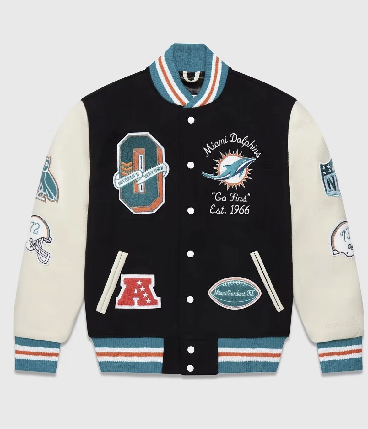 OVO X NFL Miami Dolphins Leather Wool Varsity Jacket Medium M October’s Very Own