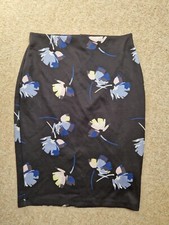 M S Collection Size 10 Pencil Skirt Navy Pattern Elasticated Waistband