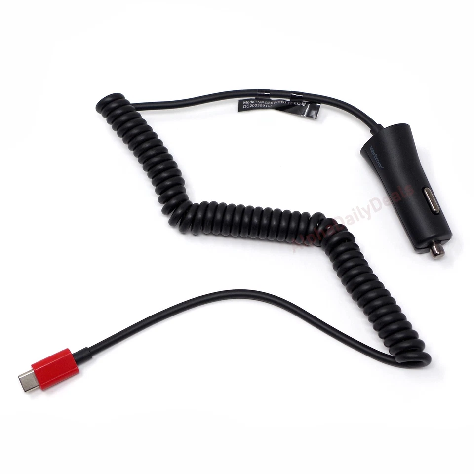 Genuine OEM Verizon 30W Fast Charge USB-C Type C Coiled Car Charger LED Android - Image 2 of 4