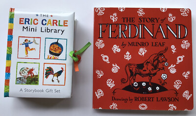The Eric Carle mini library, new, and Ferdinand by M. Leaf, board book