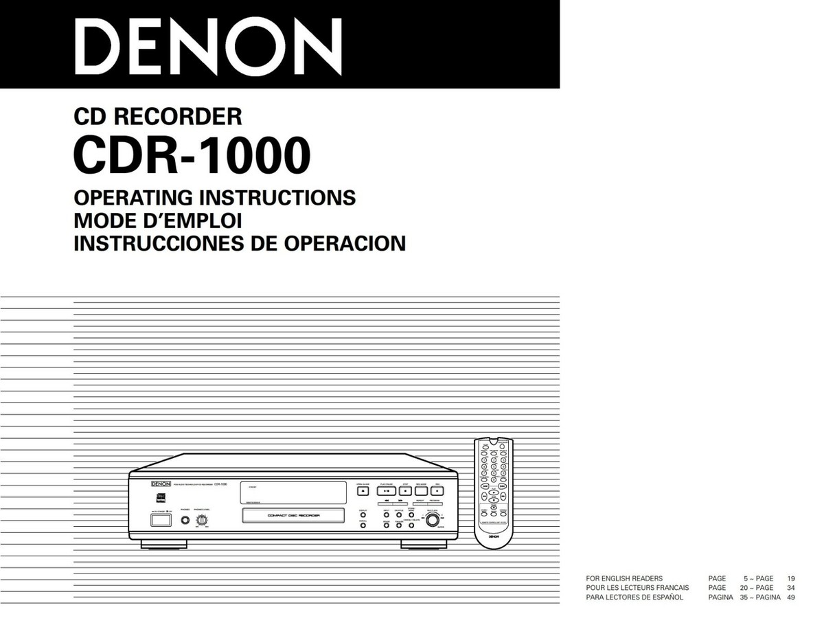Operating Instructions For Denon CDR-1000 | eBay