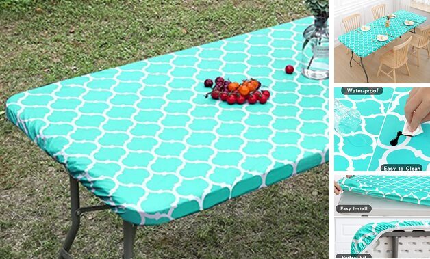  Rectangle Tablecloth, Waterproof Elastic Fitted Table Covers for 6 Foot 
