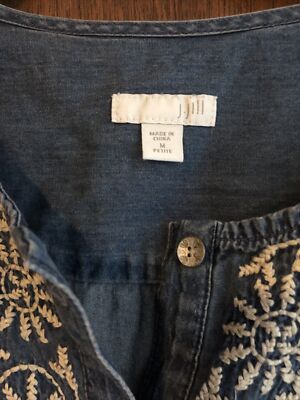 j jill dress petite medium Denim cotton Embroidered Neckline Coastal  Country | eBay