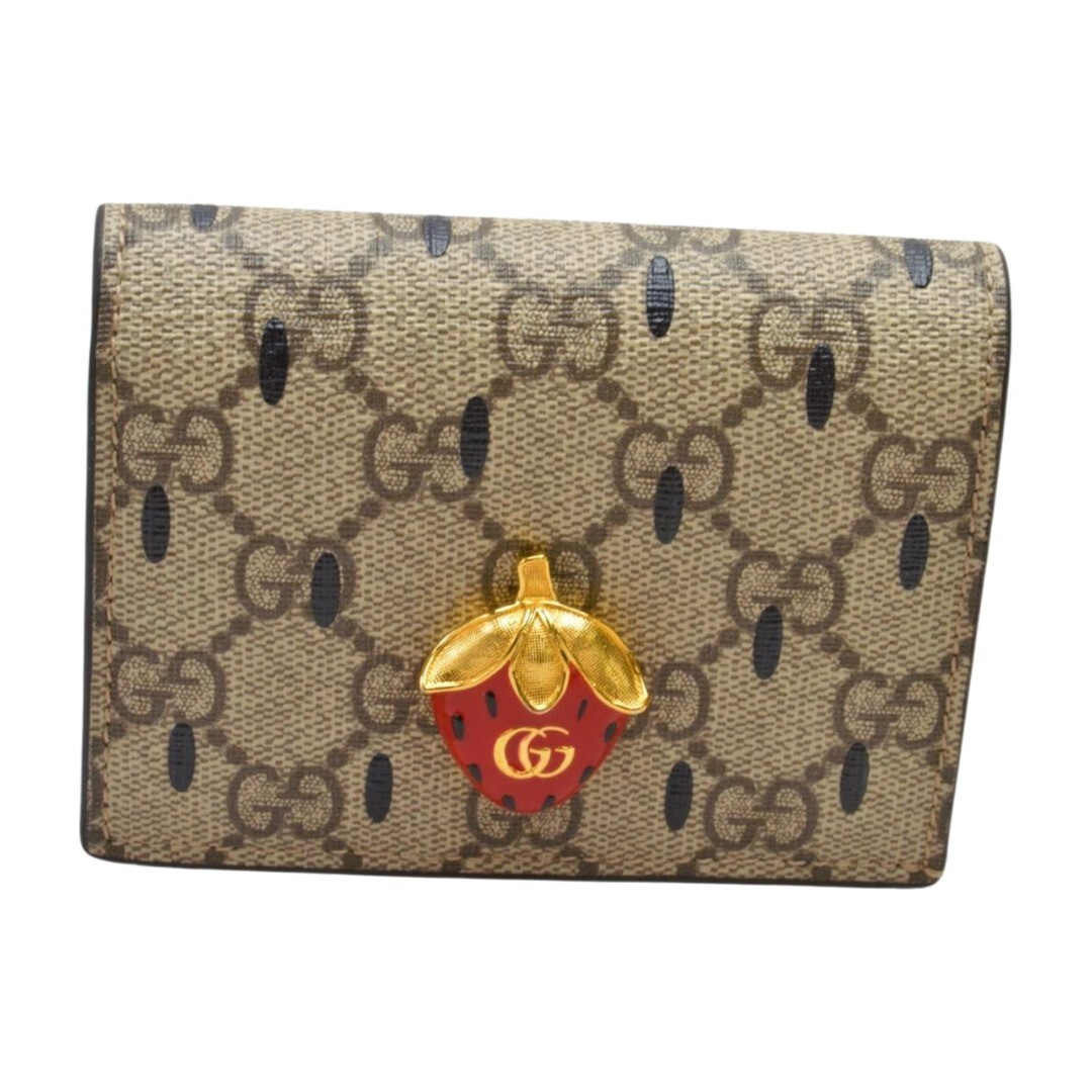 GUCCI 新品 ミニ財布 supreme GUCCI GG Supreme Compact Wallet PVC and Leather Strawberries