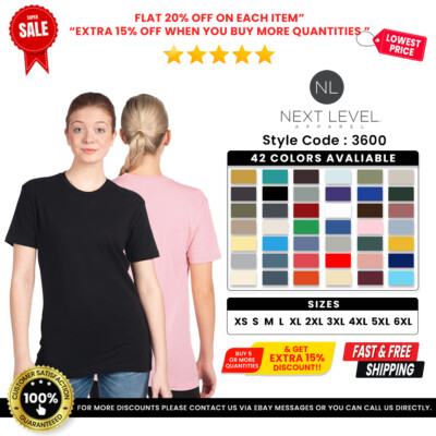 Next Level Apparel 3600 Unisex Premium Plain TShirt Super Soft Blank Fit T-Shirt