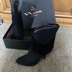 Nina New York "Tracy Sue" Black Suede Fringed Stiletto Heels Boots Booties 9M — photo 8