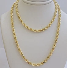 14k Yellow Gold 22" Solid Diamond Cut Rope Chain Necklace 4 mm 23 grams