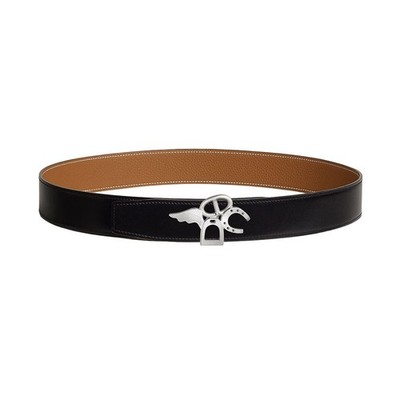 Hermes Good Luck Gürtelschnalle gold wendbar doppelseitig Leder 149823458