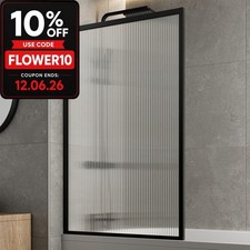 Matt Black Over Bath Shower Screen Fluted Glass Square Frame Reversible 800mm
