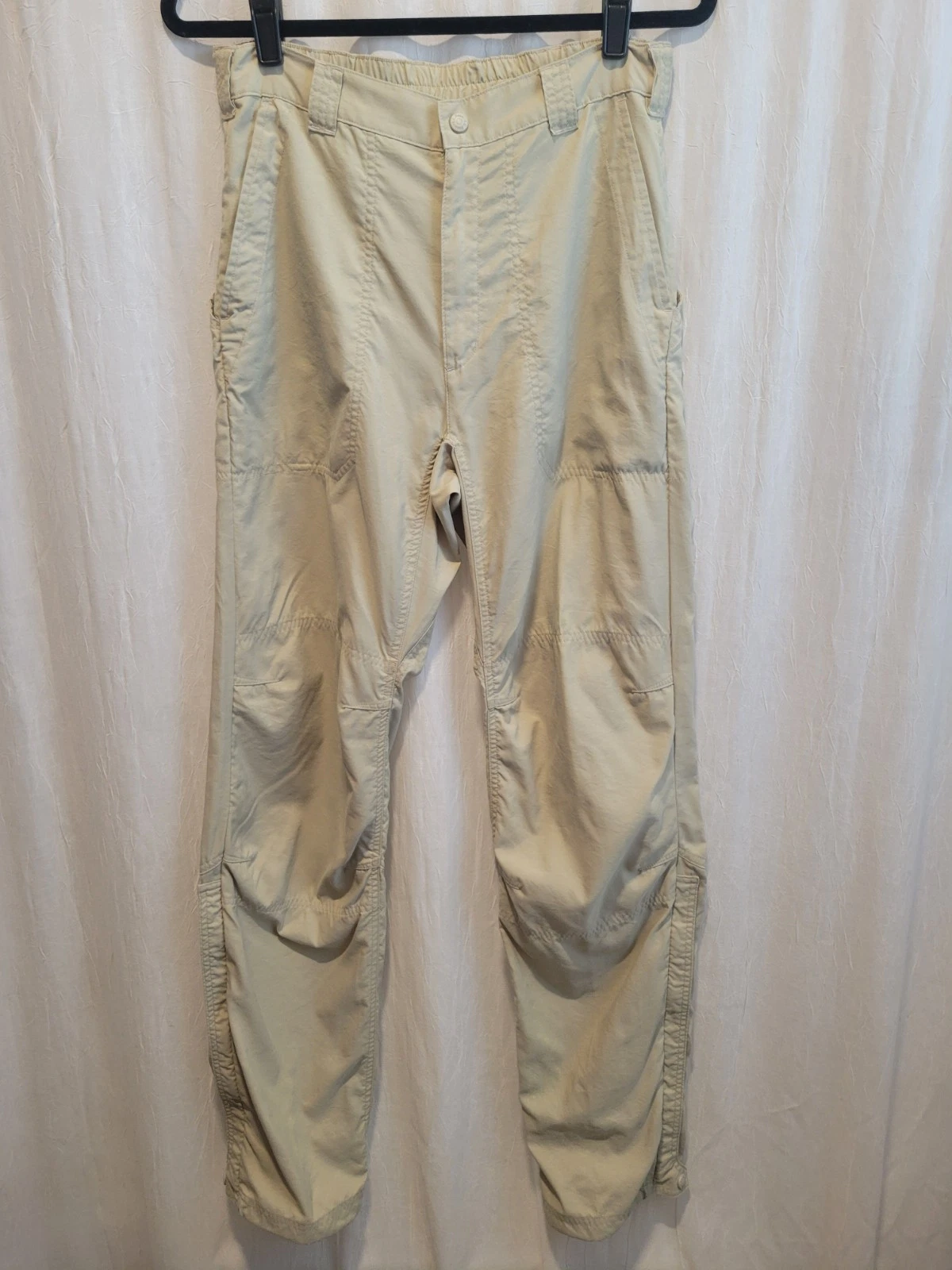 LL Bean Camp Pants Mens 30x34 Sand Tan Outdoor Hiking Ankle Zip Reinforced Knee