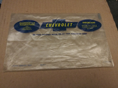 1963,64,65,66 ORIG. CHEVROLET/CORVETTE/CHEVELLE PLASTIC OWNERS MANUAL SLEEVE/BAG