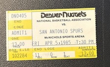 SAN ANTONIO SPURS @ DENVER NUGGETS APRIL 5, 1985 NBA TICKET STUB GILMORE 23/14
