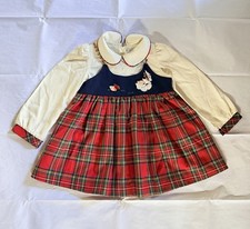 VTG Girls Red Plaid A-Line Holiday Dress Long Sleeve Peter Pan Collar Size 95