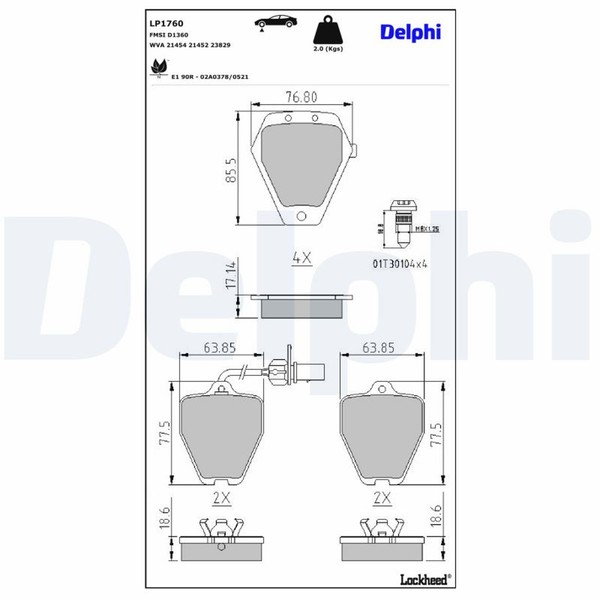Delphi Bremsbelagsatz Scheibenbremse LP1760 FüR Audi A6 C5 4B2 4B4 Avant 4B5 4B6-image