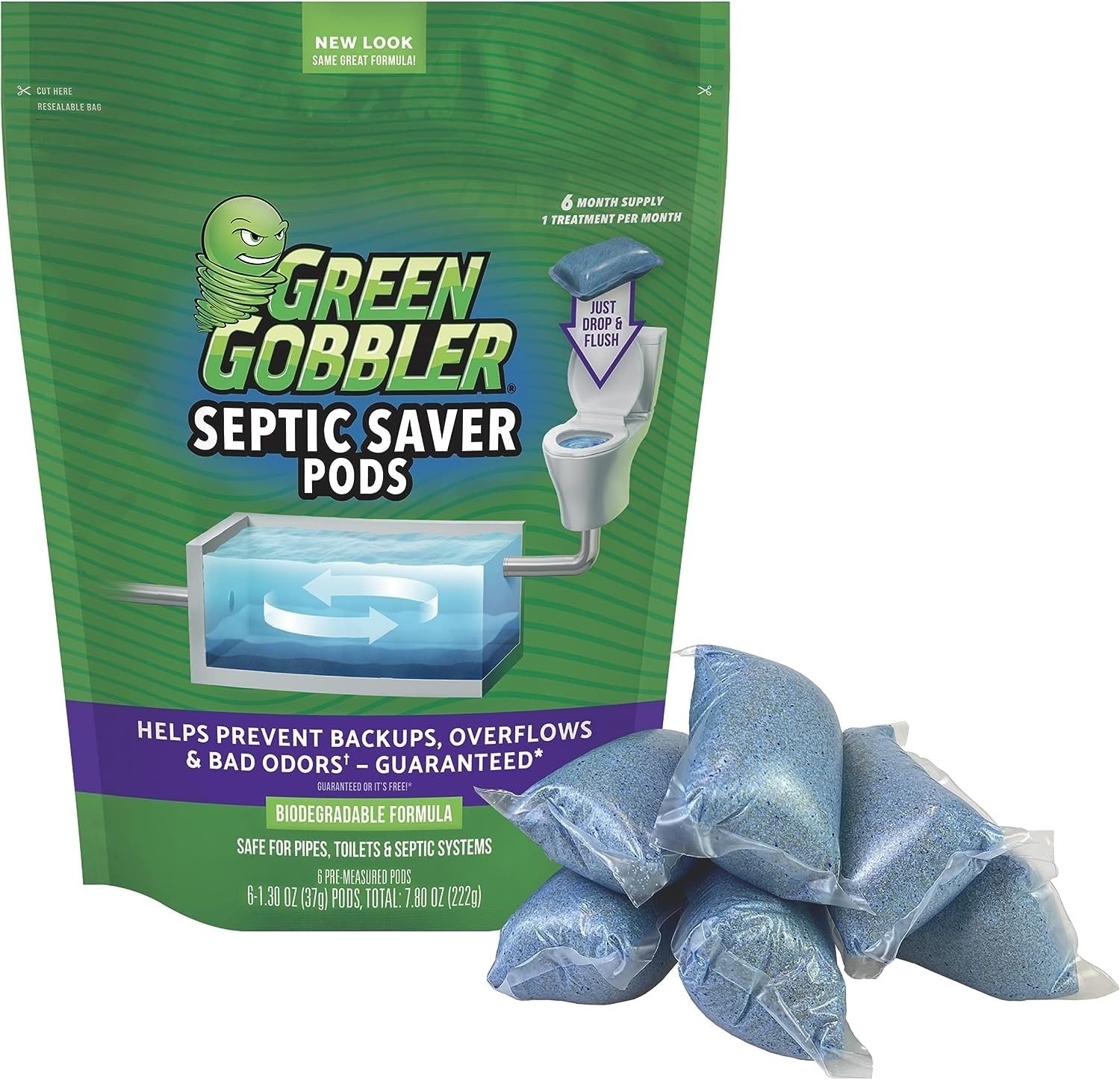 Green Gobbler Septic Saver Pods - Sewage & Tank 36.86 g (Pack of 6)