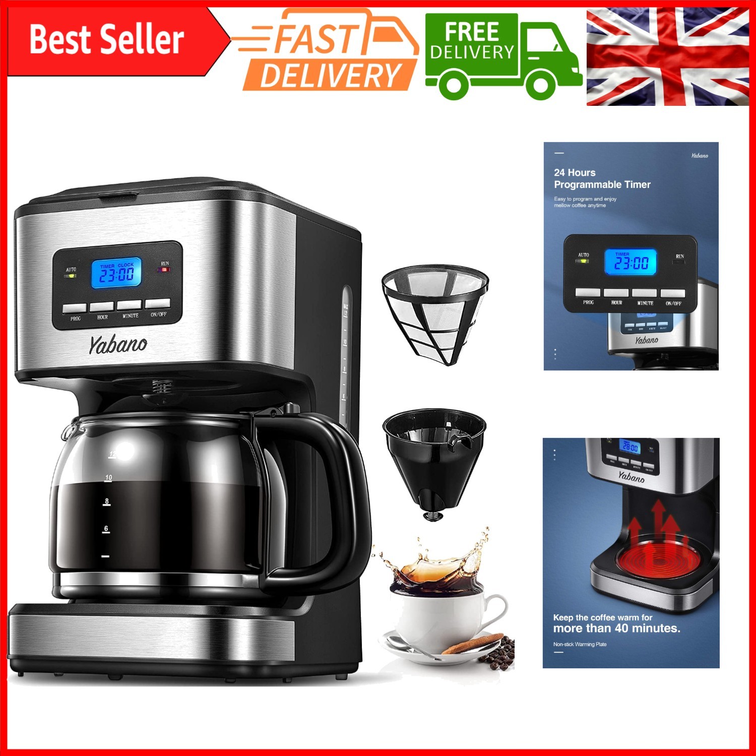 Programmable Espresso Coffee Maker with Timer & Keep Warm - 1.5L Drip Machine...