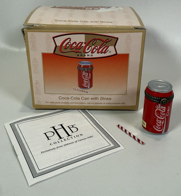 Midwest of Cannon Falls Coca Cola Can with Straw Porcelain Hinged Box PHB Box