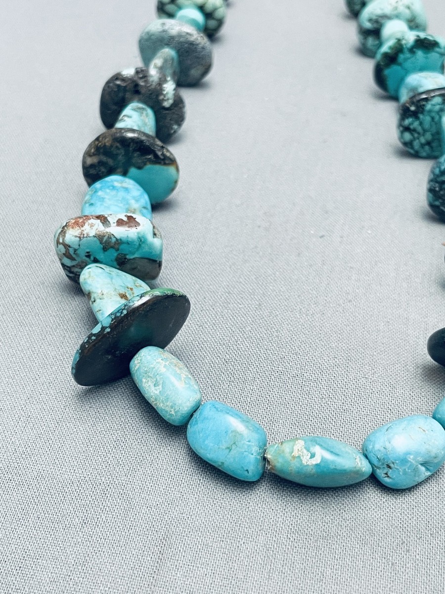 ONE OF MOST UNIQUE VINTAGE NAVAJO SEGMENTED TURQUOISE STERLING