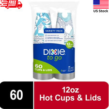Dixie To Go Disposable Paper Cups with Lids - 12 oz 60 Count - Multi-Color