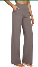 G4Free Yoga Pants Wide Leg with Pockets High Waist Stretch Dress Taupe L