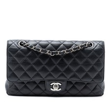 Authenticated Chanel Medium Classic Caviar Double Flap Black Leather