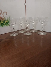 Vintage Glass 3 oz. Cordial Stemmed Glasses MCM Barware 5.25" Set of 6