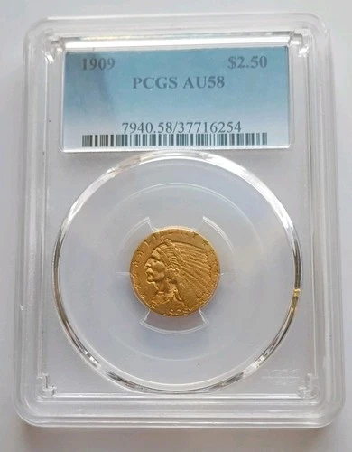 1909 $2.50 Gold Indian Head  PCGS - AU58 Original Luster - Sharp Strike