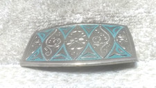 Small Turquoise Silver Color Flower Rectangle Belt Buckle Vintage Shape