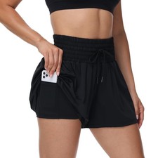 Flowy Womens Athletic Shorts Gym Yoga Workout Running Short Tennis Sport Acti...