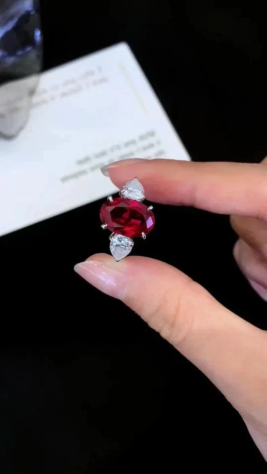 4.30Ct Oval Cut Natural Ruby Diamond Wedding Ring 18K Real White Gold 6 7 8 - Image 4 of 4